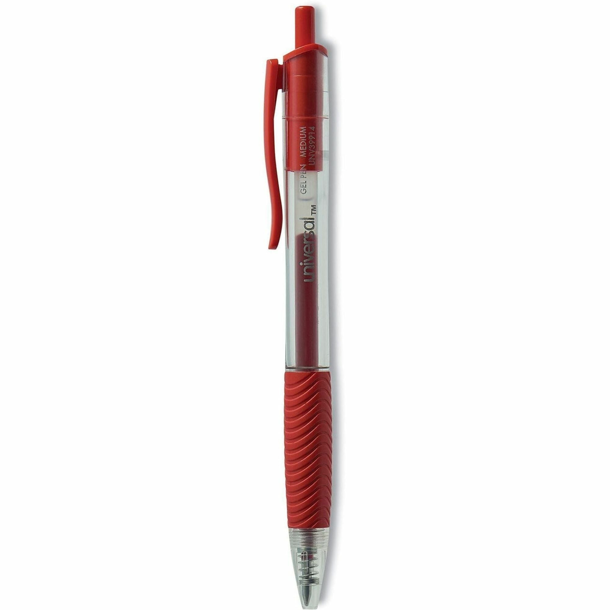 Comfort Grip Gel Pen, Retractable, Medium 0.7 mm, Red Ink, Clear/Red Barrel, Dozen