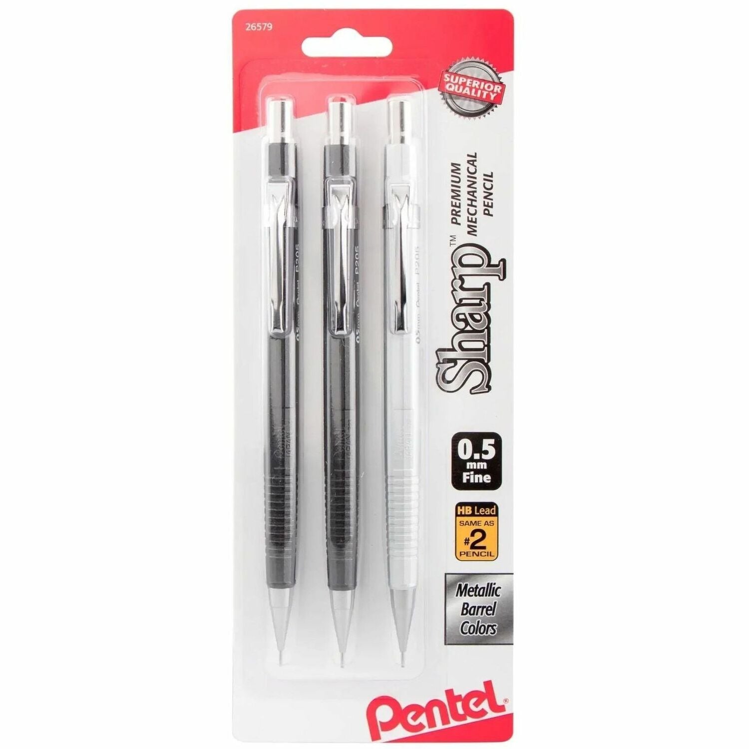 Sharp Mechanical Pencil, 0.5 mm, HB (#2), Black Lead, Assorted Barrel Colors, 3/Pack