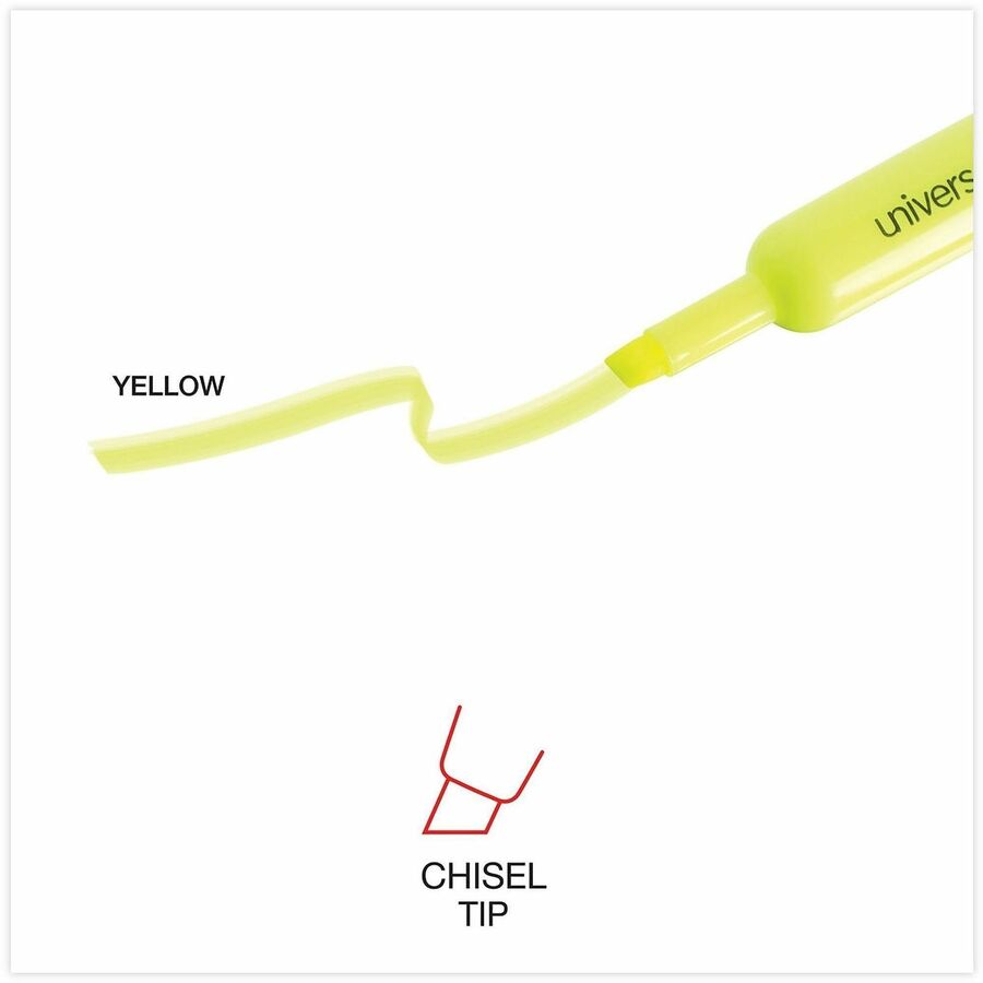 Desk Highlighters, Fluorescent Yellow Ink, Chisel Tip, Yellow Barrel, Dozen