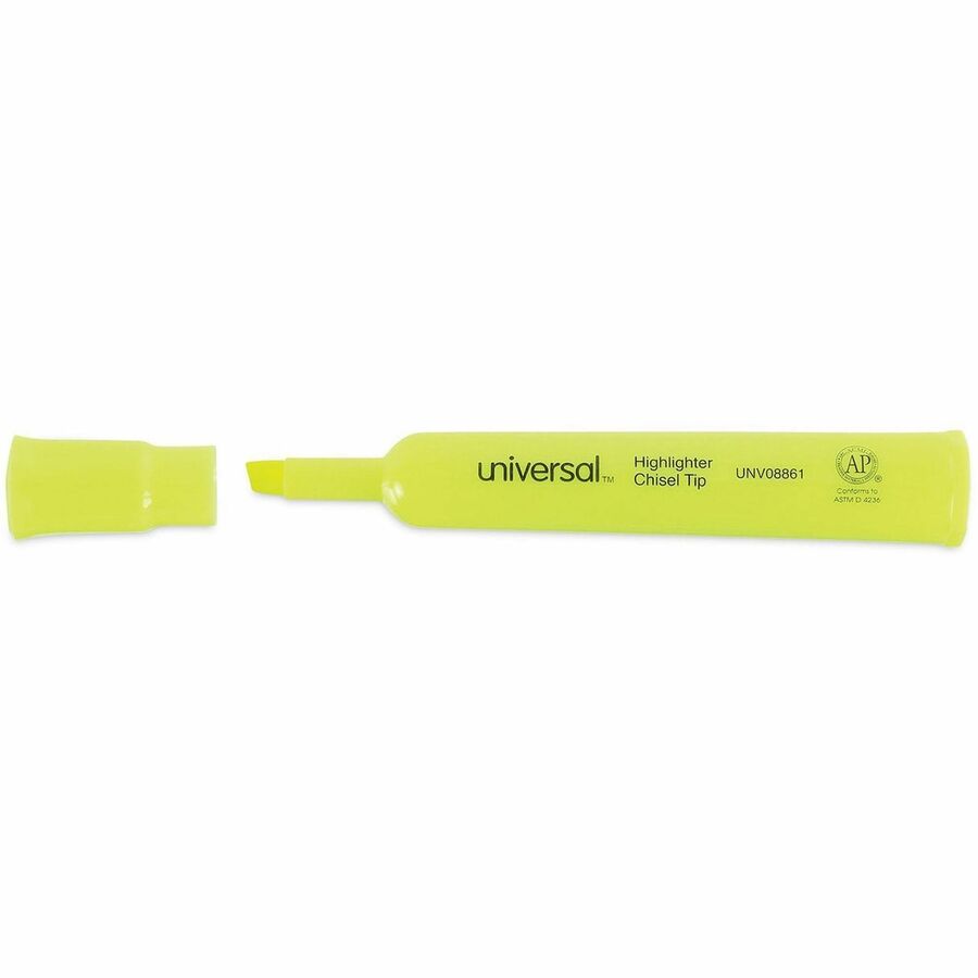 Desk Highlighters, Fluorescent Yellow Ink, Chisel Tip, Yellow Barrel, Dozen