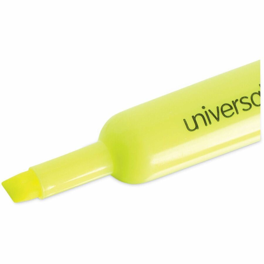 Desk Highlighters, Fluorescent Yellow Ink, Chisel Tip, Yellow Barrel, Dozen