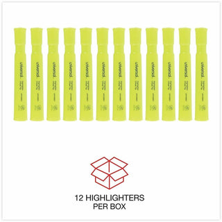 Desk Highlighters, Fluorescent Yellow Ink, Chisel Tip, Yellow Barrel, Dozen