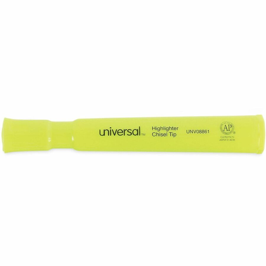 Desk Highlighters, Fluorescent Yellow Ink, Chisel Tip, Yellow Barrel, Dozen
