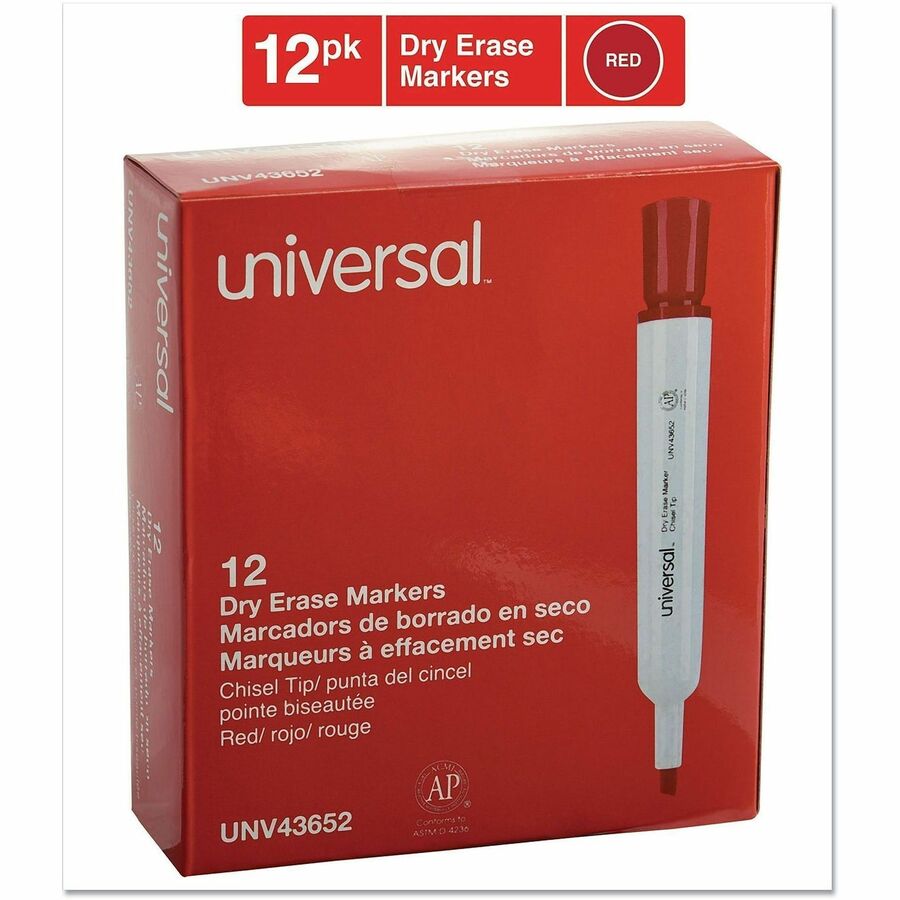 Dry Erase Marker, Broad Chisel Tip, Red, Dozen