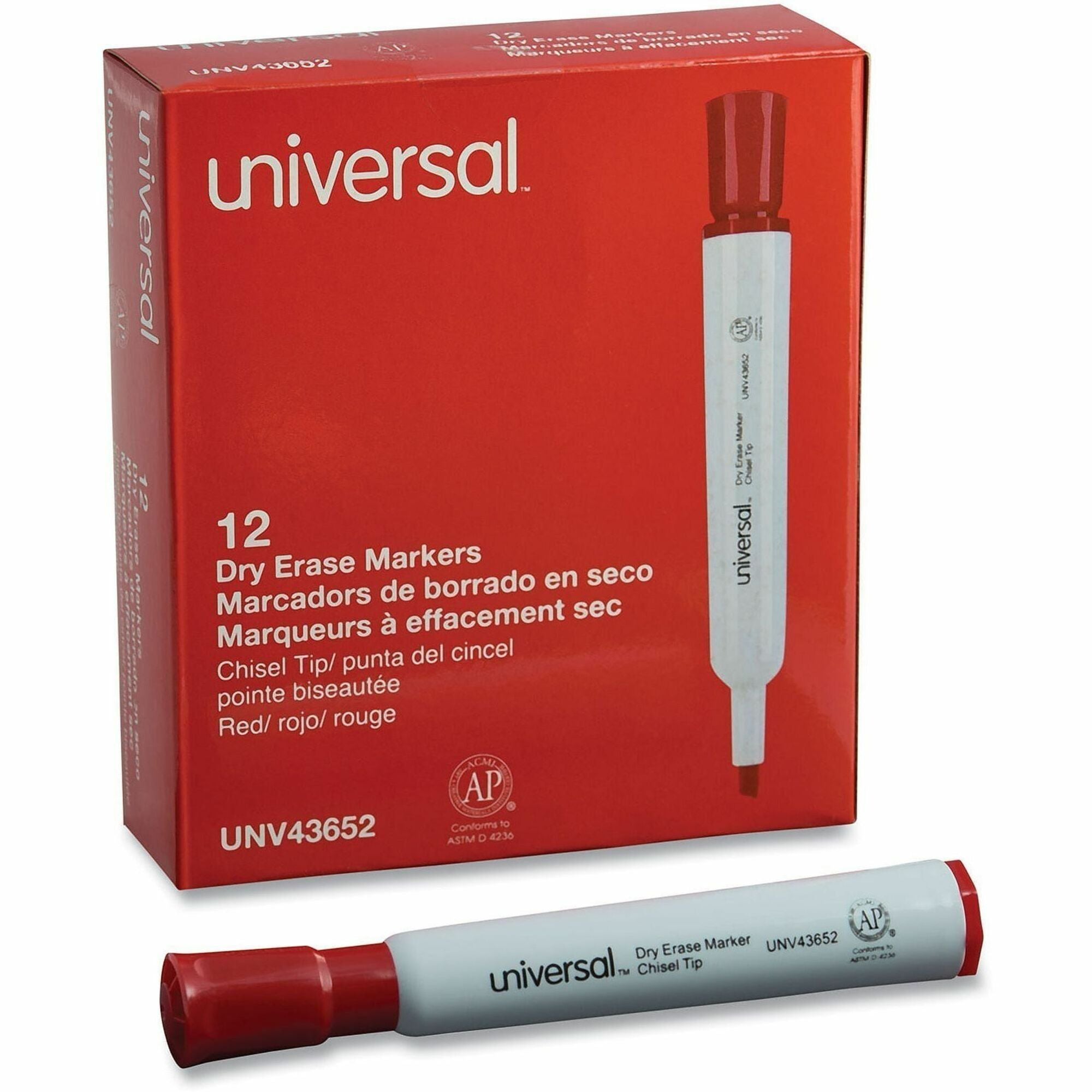 Dry Erase Marker, Broad Chisel Tip, Red, Dozen