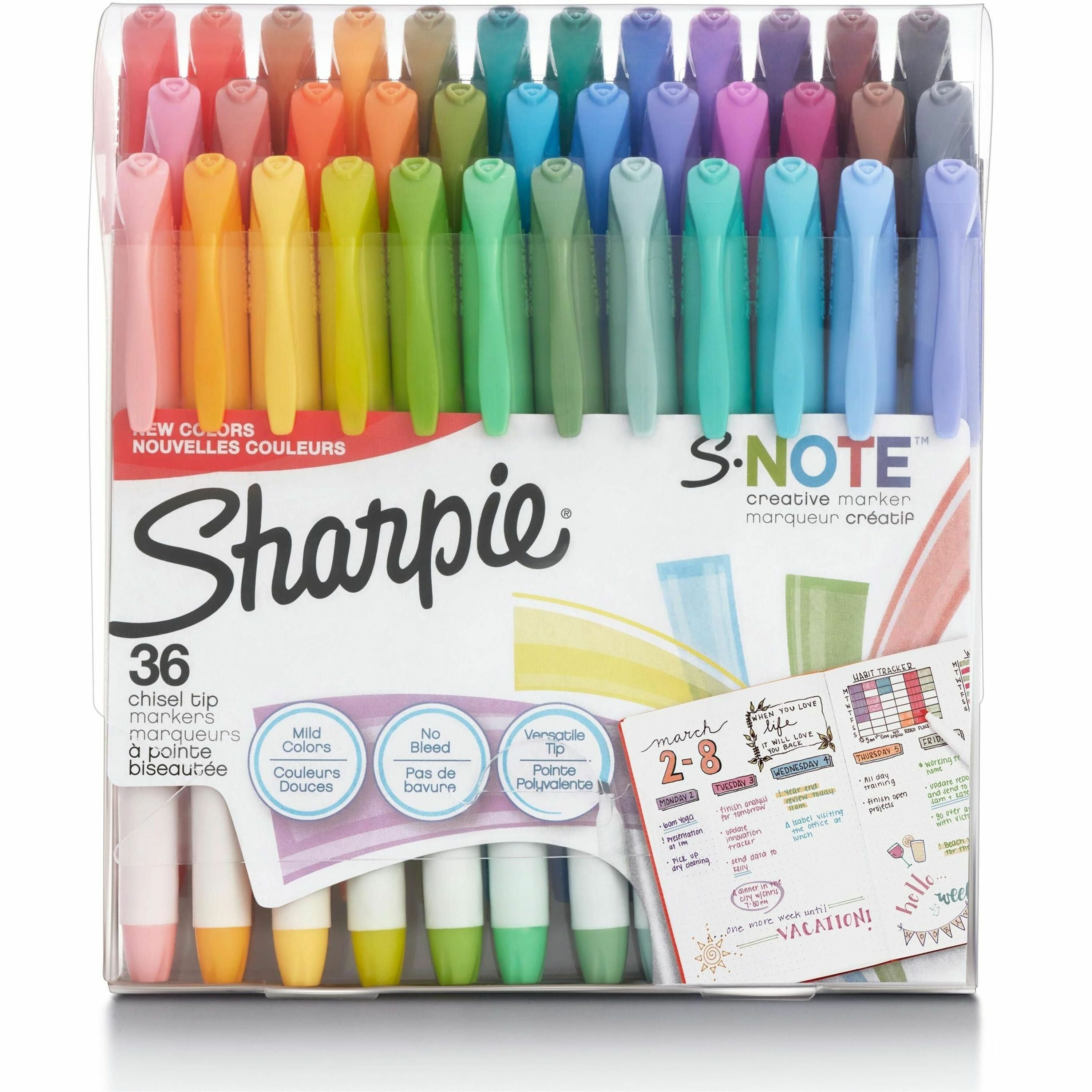 S-Note Creative Markers, Assorted Ink Colors, Bullet/Chisel Tip, Assorted Barrel Colors, 36/Pack