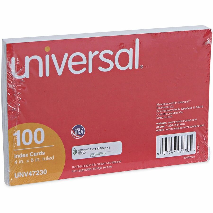 Ruled Index Cards, 4 x 6, White, 100/Pack