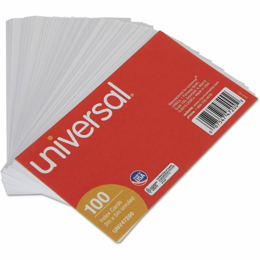 Unruled Index Cards, 3 x 5, White, 100/Pack