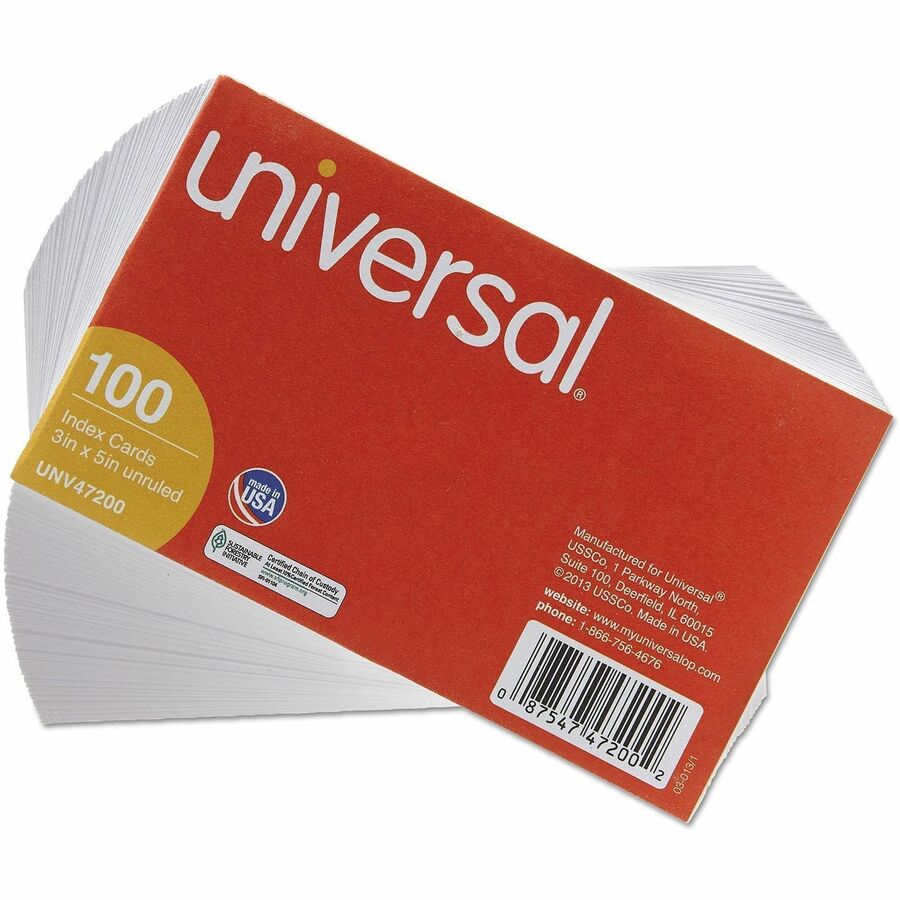 Unruled Index Cards, 3 x 5, White, 100/Pack