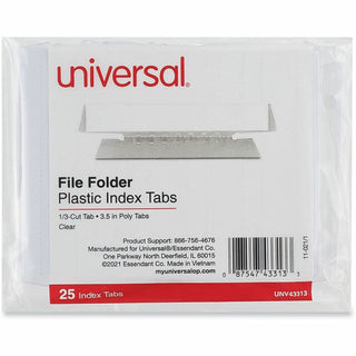 Hanging File Folder Plastic Index Tabs, 1/3-Cut, Clear, 3.7" Wide, 25/Pack