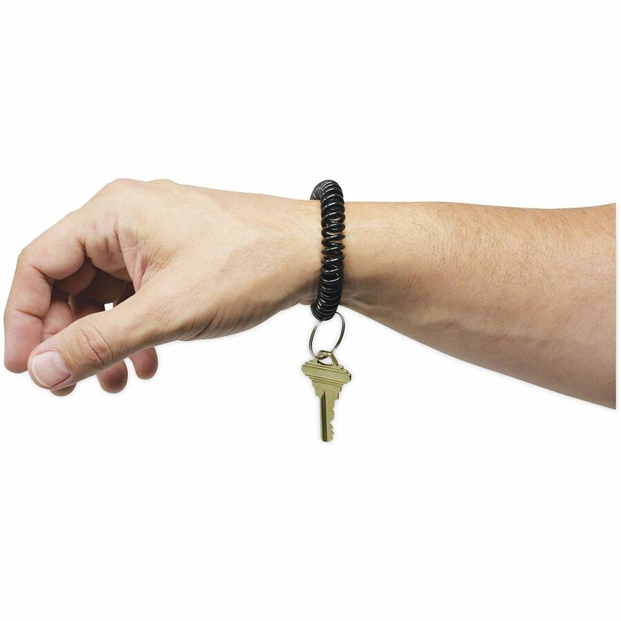 Wrist Coil Plus Key Ring, Plastic, Assorted Colors, 6/Pack
