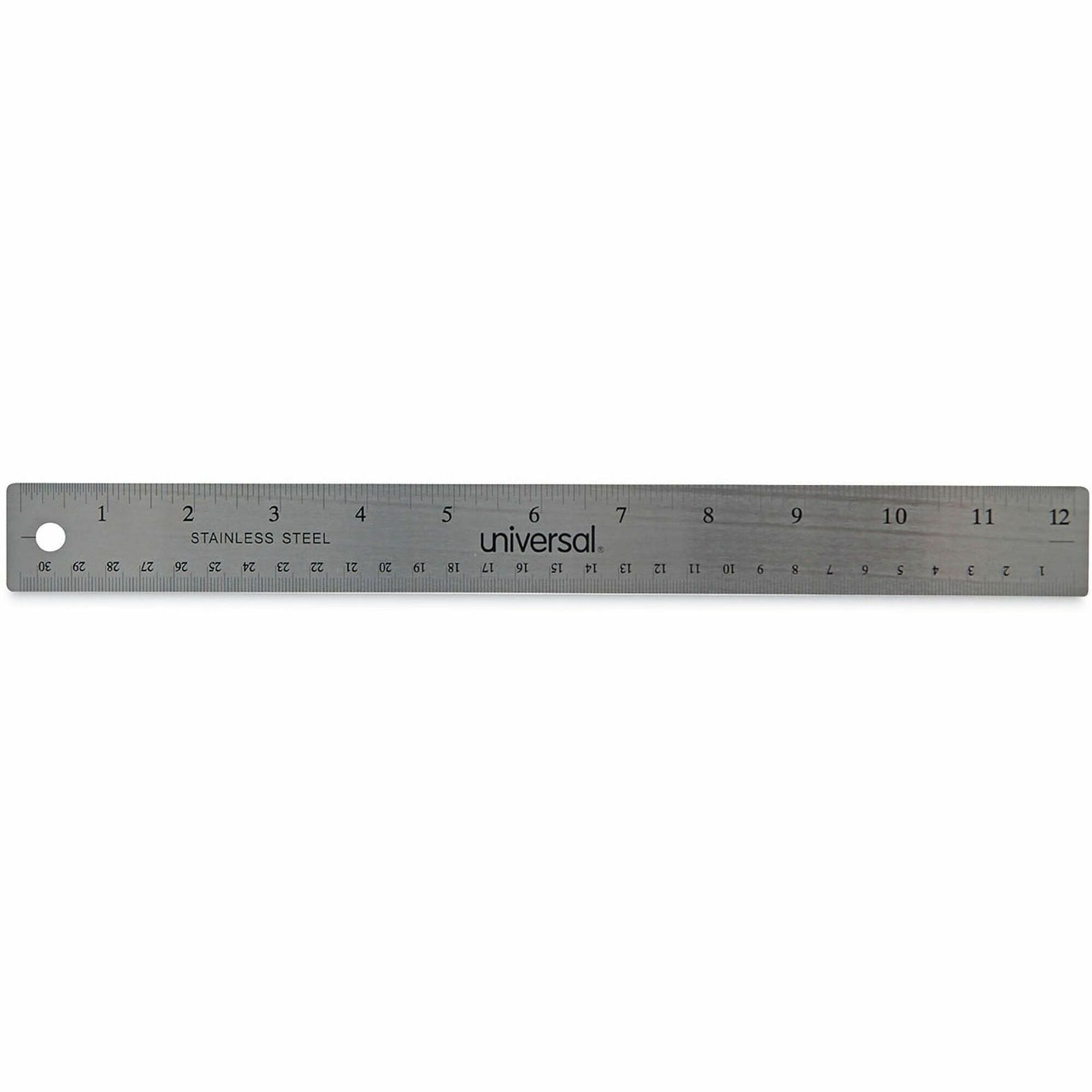 Stainless Steel Ruler with Cork Back and Hanging Hole, Standard/Metric, 12" Long