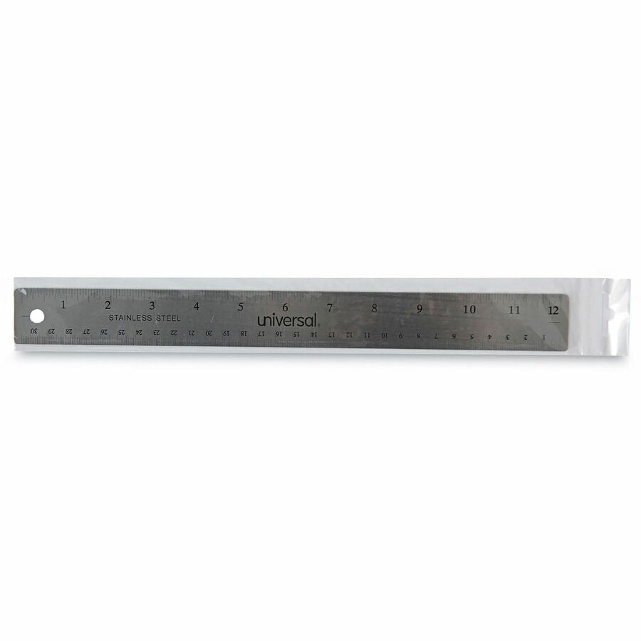 Stainless Steel Ruler with Cork Back and Hanging Hole, Standard/Metric, 12" Long