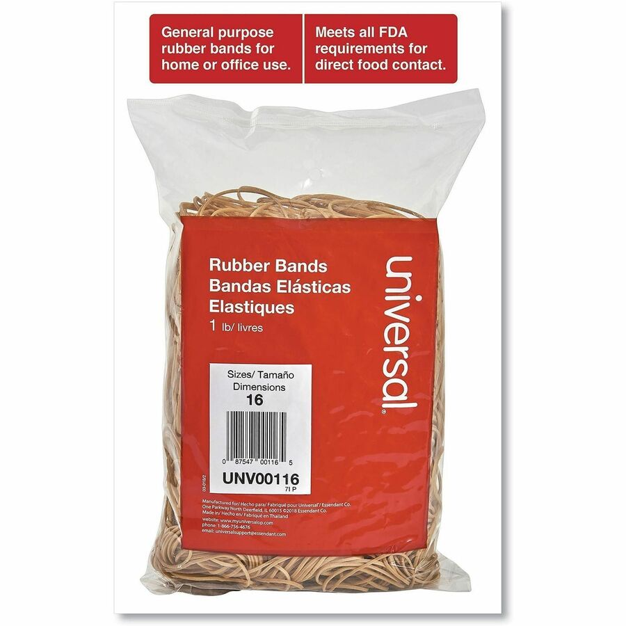 Rubber Bands, Size 16, 0.04" Gauge, Beige, 1 lb Box, 1,900/Pack
