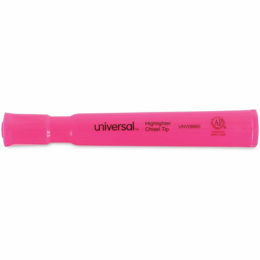 Desk Highlighters, Fluorescent Pink Ink, Chisel Tip, Pink Barrel, Dozen