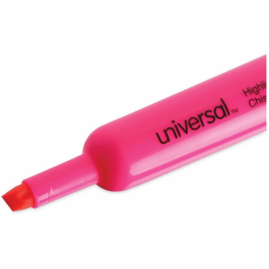 Desk Highlighters, Fluorescent Pink Ink, Chisel Tip, Pink Barrel, Dozen
