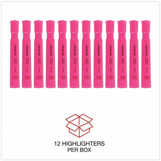 Desk Highlighters, Fluorescent Pink Ink, Chisel Tip, Pink Barrel, Dozen