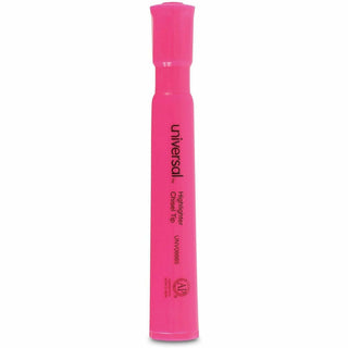 Desk Highlighters, Fluorescent Pink Ink, Chisel Tip, Pink Barrel, Dozen