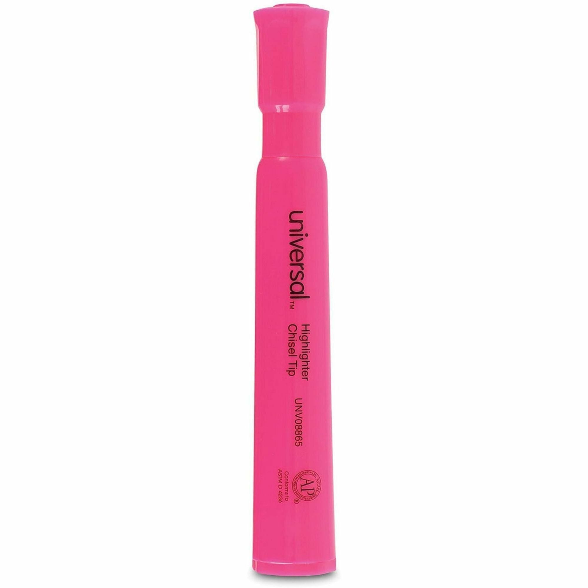 Desk Highlighters, Fluorescent Pink Ink, Chisel Tip, Pink Barrel, Dozen
