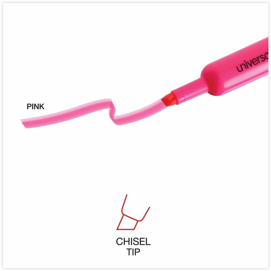 Desk Highlighters, Fluorescent Pink Ink, Chisel Tip, Pink Barrel, Dozen