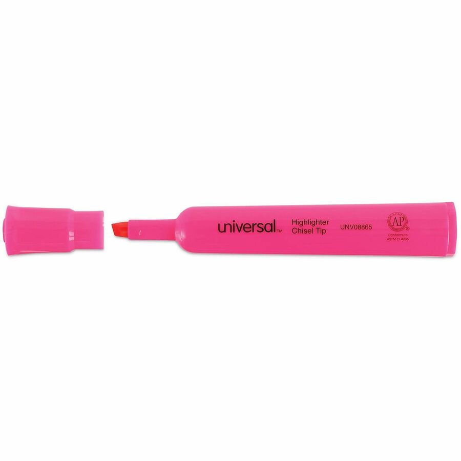 Desk Highlighters, Fluorescent Pink Ink, Chisel Tip, Pink Barrel, Dozen