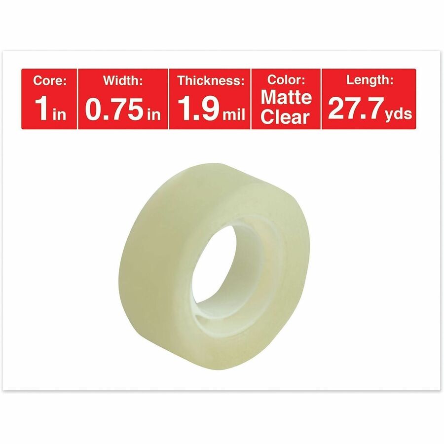 Invisible Tape, 1" Core, 0.75" x 83.33 ft, Clear, 12/Pack