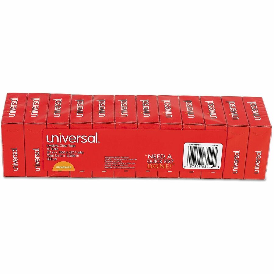 Invisible Tape, 1" Core, 0.75" x 83.33 ft, Clear, 12/Pack
