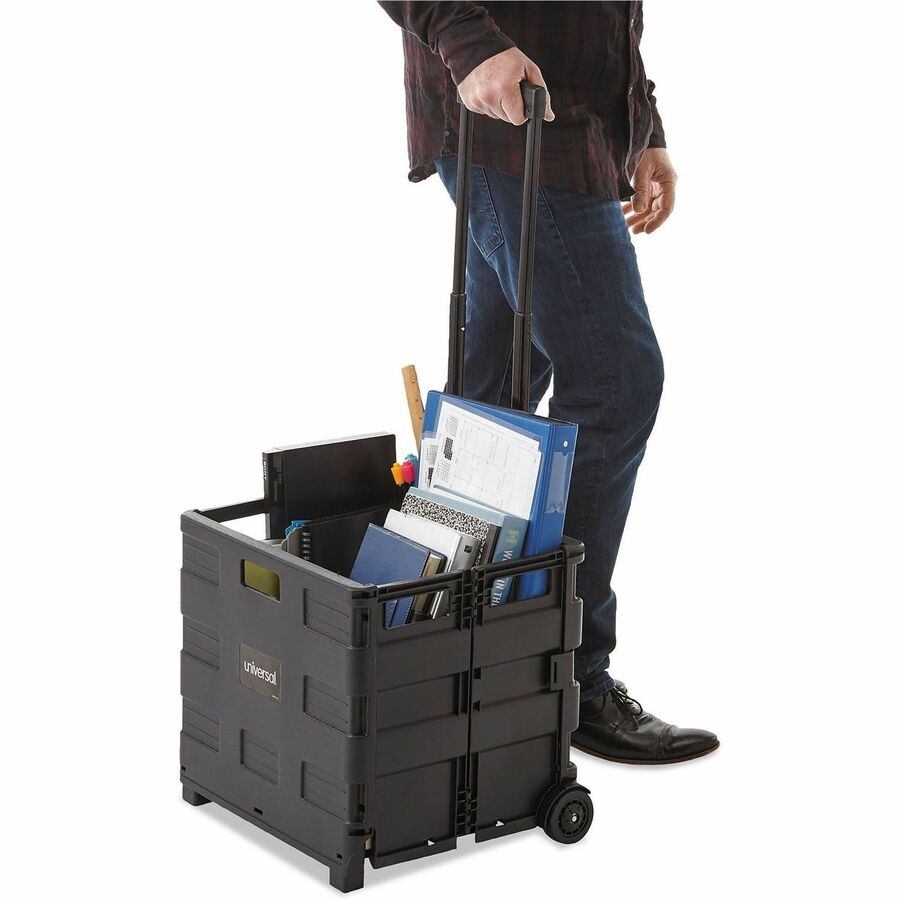 Collapsible Mobile Storage Crate, Plastic, 18.25 x 15 x 18.25 to 39.37, Black