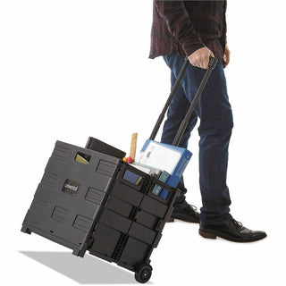 Collapsible Mobile Storage Crate, Plastic, 18.25 x 15 x 18.25 to 39.37, Black