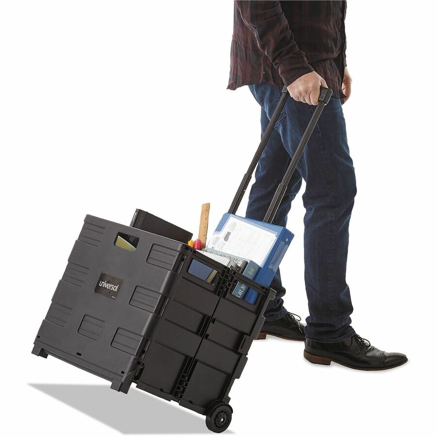 Collapsible Mobile Storage Crate, Plastic, 18.25 x 15 x 18.25 to 39.37, Black