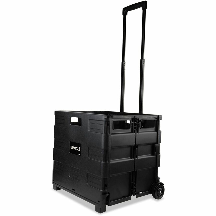 Collapsible Mobile Storage Crate, Plastic, 18.25 x 15 x 18.25 to 39.37, Black