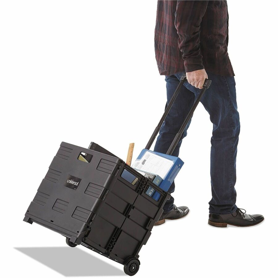 Collapsible Mobile Storage Crate, Plastic, 18.25 x 15 x 18.25 to 39.37, Black
