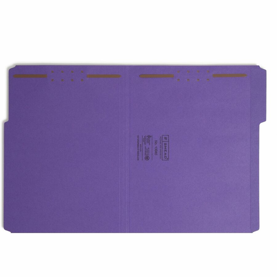 Top Tab Colored Fastener Folders, 0.75" Expansion, 2 Fasteners, Letter Size, Purple Exterior, 50/Box