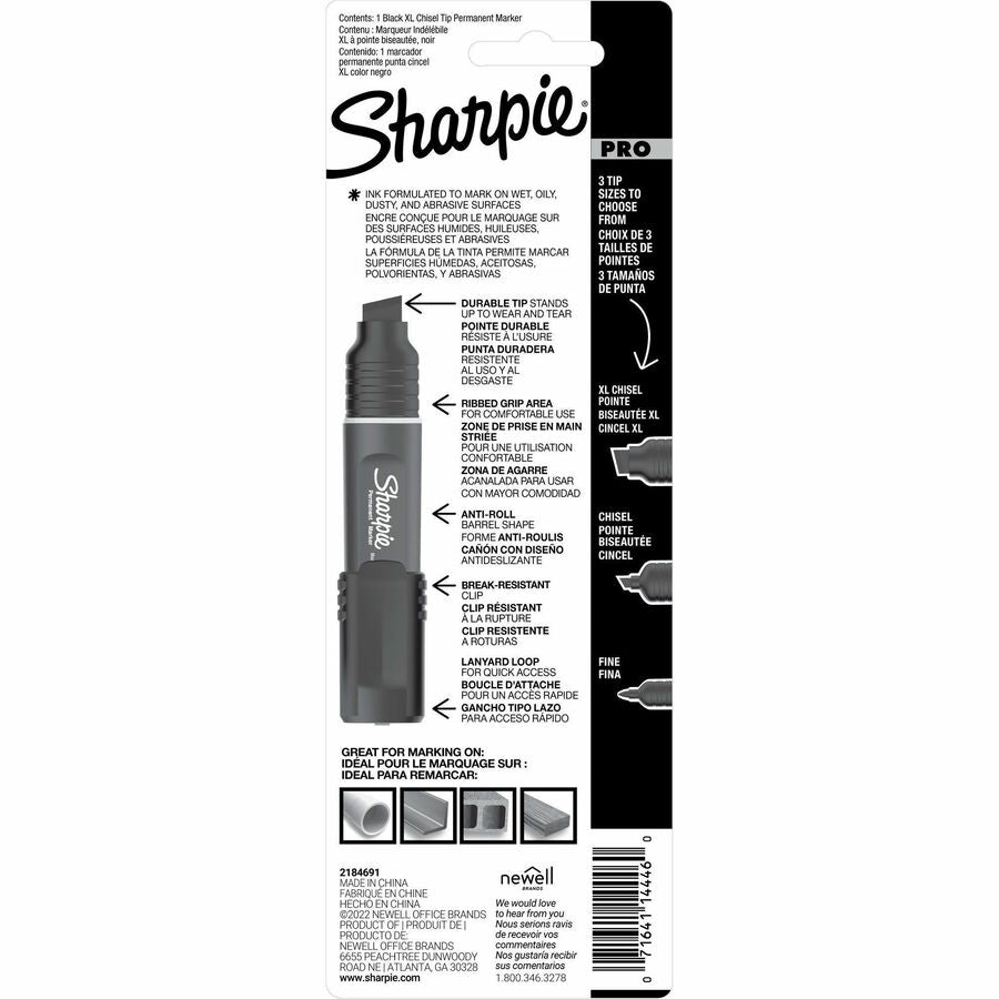 Sharpie PRO Permanent Markers - Broad, Medium, Fine Marker Point - Chisel Marker Point Style - Black - 1 Pack