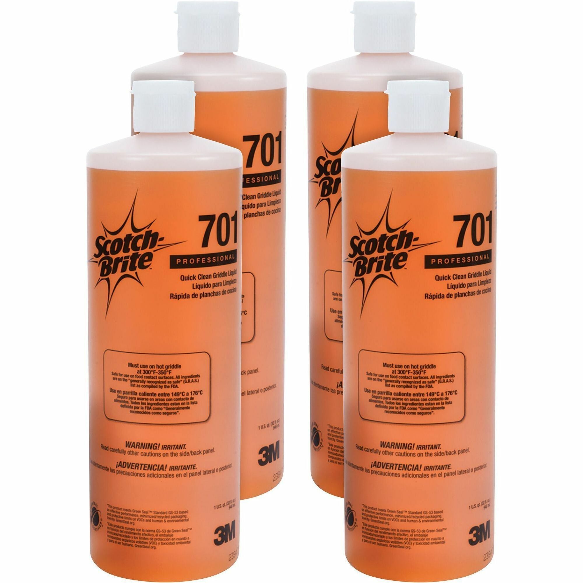 Scotch-Brite Quick Clean Griddle Liquid 701 - 32 fl oz (1 quart)Bottle - 4 / Carton - Caustic-free, Odor-free - Orange - 1