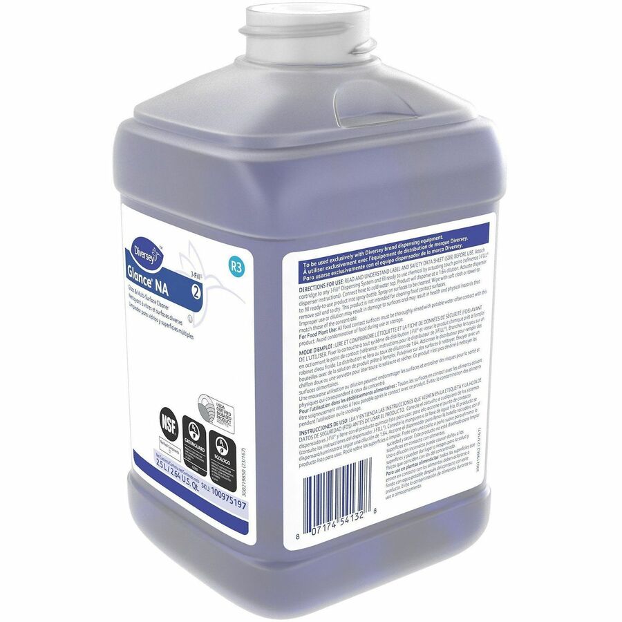 Diversey Glass/Multi-Purpose Cleaner - Concentrate - 84.5 fl oz (2.6 quart) - 1 Each - Non Ammoniated, Streak-free, Quick Drying, Non-smearing, Fragrance-free, Dilutable, Odorless, Kosher - Blue