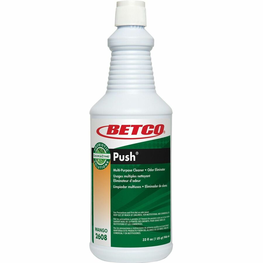 Betco BioActive Solutions Push Cleaner - Concentrate - Mango Scent - 12 / Carton - Non-corrosive, Non-flammable, Caustic-free - Milky White