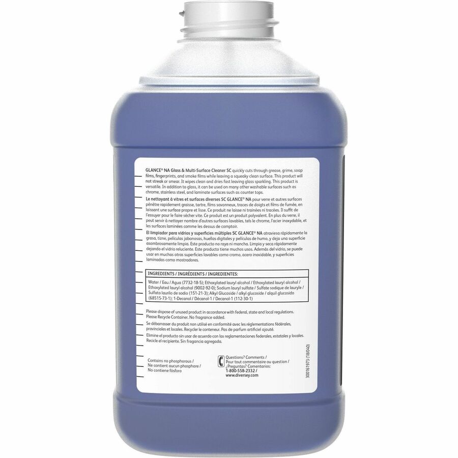 Diversey Glass/Multi-Purpose Cleaner - Concentrate - 84.5 fl oz (2.6 quart) - 2 / Carton - Non Ammoniated, Streak-free, Quick Drying, Non-smearing, Fragrance-free, Dilutable, Odorless, Kosher - Blue