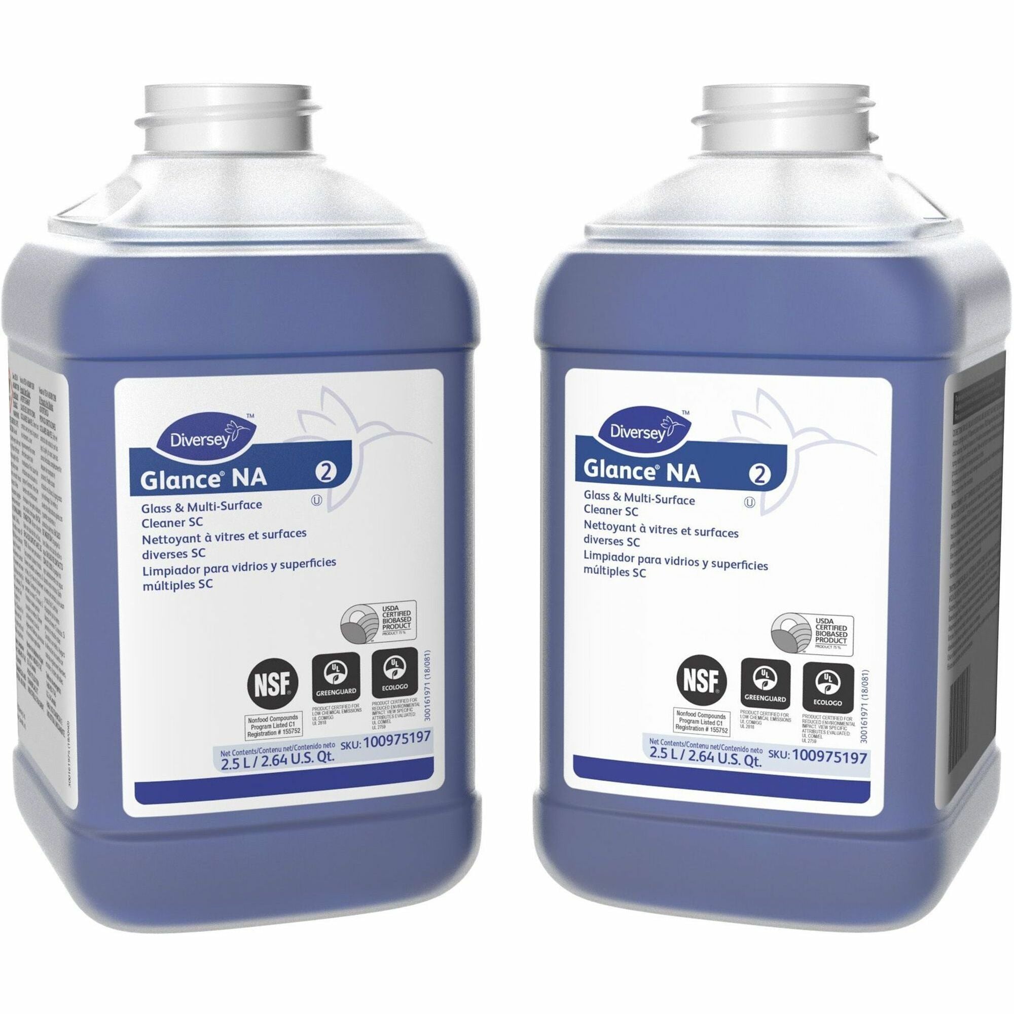 Diversey Glass/Multi-Purpose Cleaner - Concentrate - 84.5 fl oz (2.6 quart) - 2 / Carton - Non Ammoniated, Streak-free, Quick Drying, Non-smearing, Fragrance-free, Dilutable, Odorless, Kosher - Blue