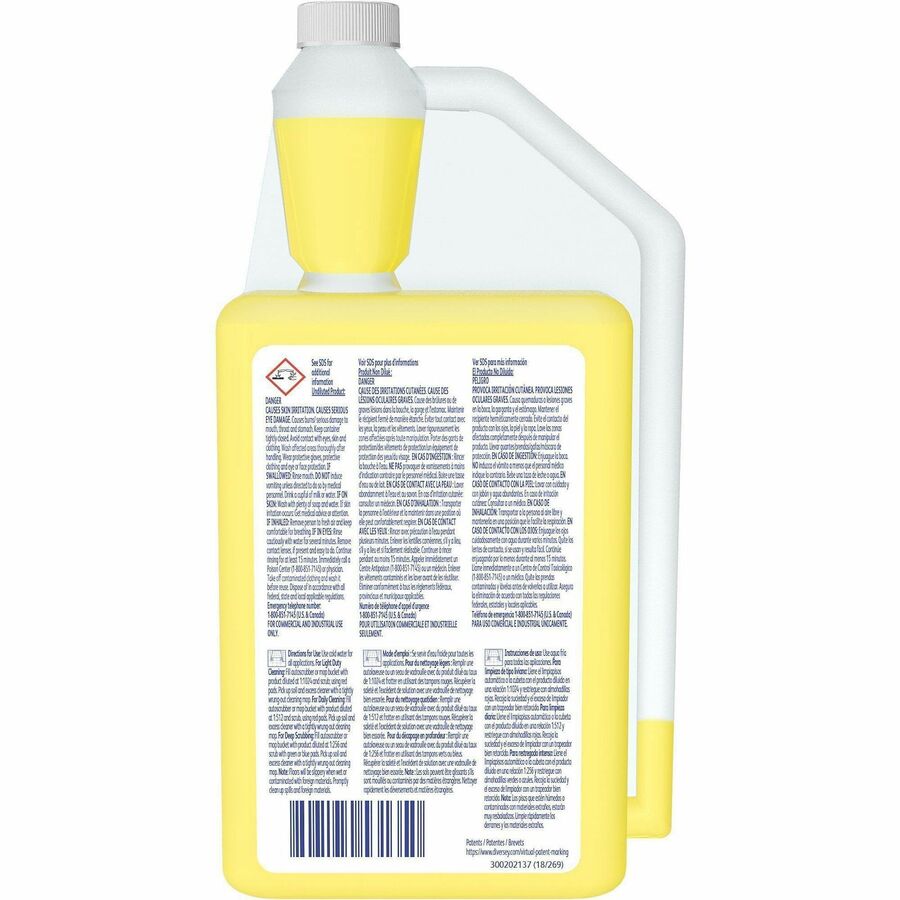 Diversey Prominence Heavy Duty Floor Cleaner - Concentrate - 32 fl oz (1 quart) - Citrus Scent - 6 / Carton - Heavy Duty, Film-free, Rinse-free, pH Neutral, Dilutable - Yellow