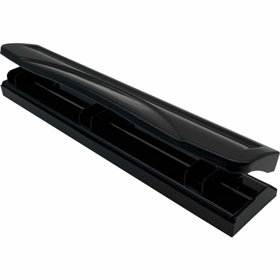 Business Source Nonadjustable 3-Hole Punch - 10 Sheet - 1/4" Punch Size - Round Shape - Black