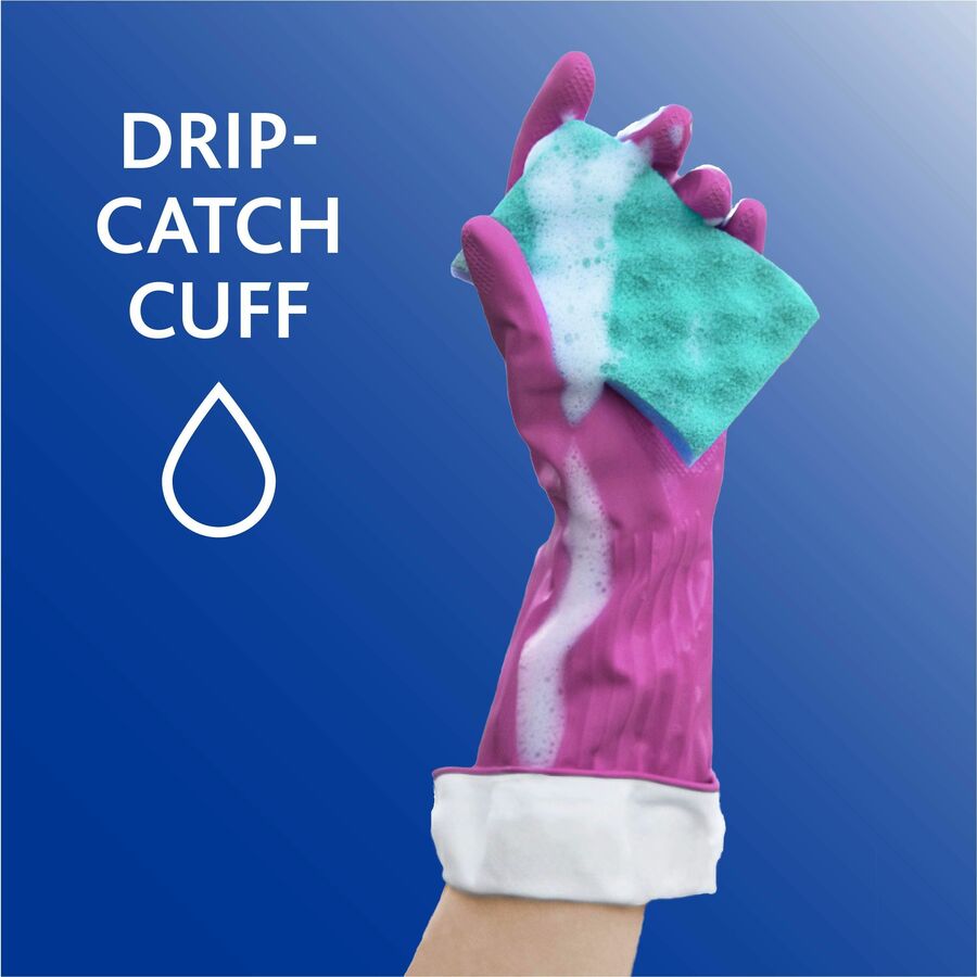 O-Cedar Playtex Living Gloves - Chemical, Bacteria Protection - Medium Size - Latex, Neoprene, Nitrile - Pink - Anti-microbial, Reusable, Durable, Comfortable, Odor Resistant, Textured Palm, Textured Fingertip - For Household, Cleaning - 2 / Pair - 1