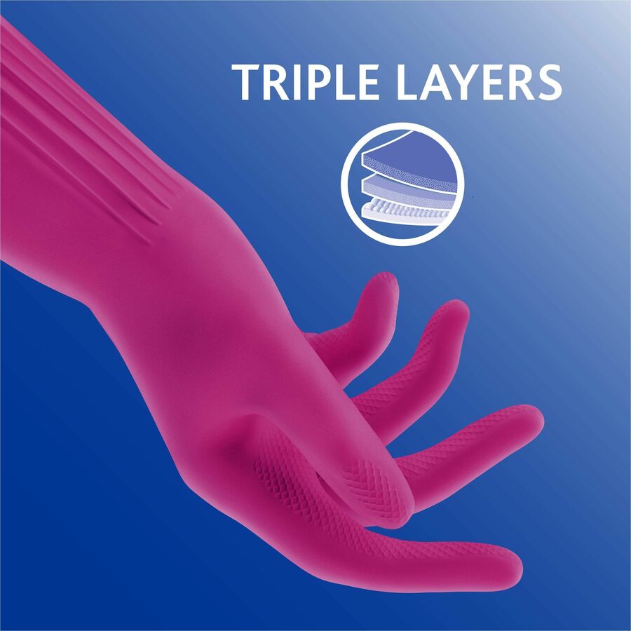 O-Cedar Playtex Living Gloves - Chemical, Bacteria Protection - Small Size - Latex, Neoprene, Nitrile - Pink - Anti-microbial, Reusable, Durable, Comfortable, Odor Resistant, Textured Palm, Textured Fingertip - For Household, Cleaning - 2 / Pair - 14
