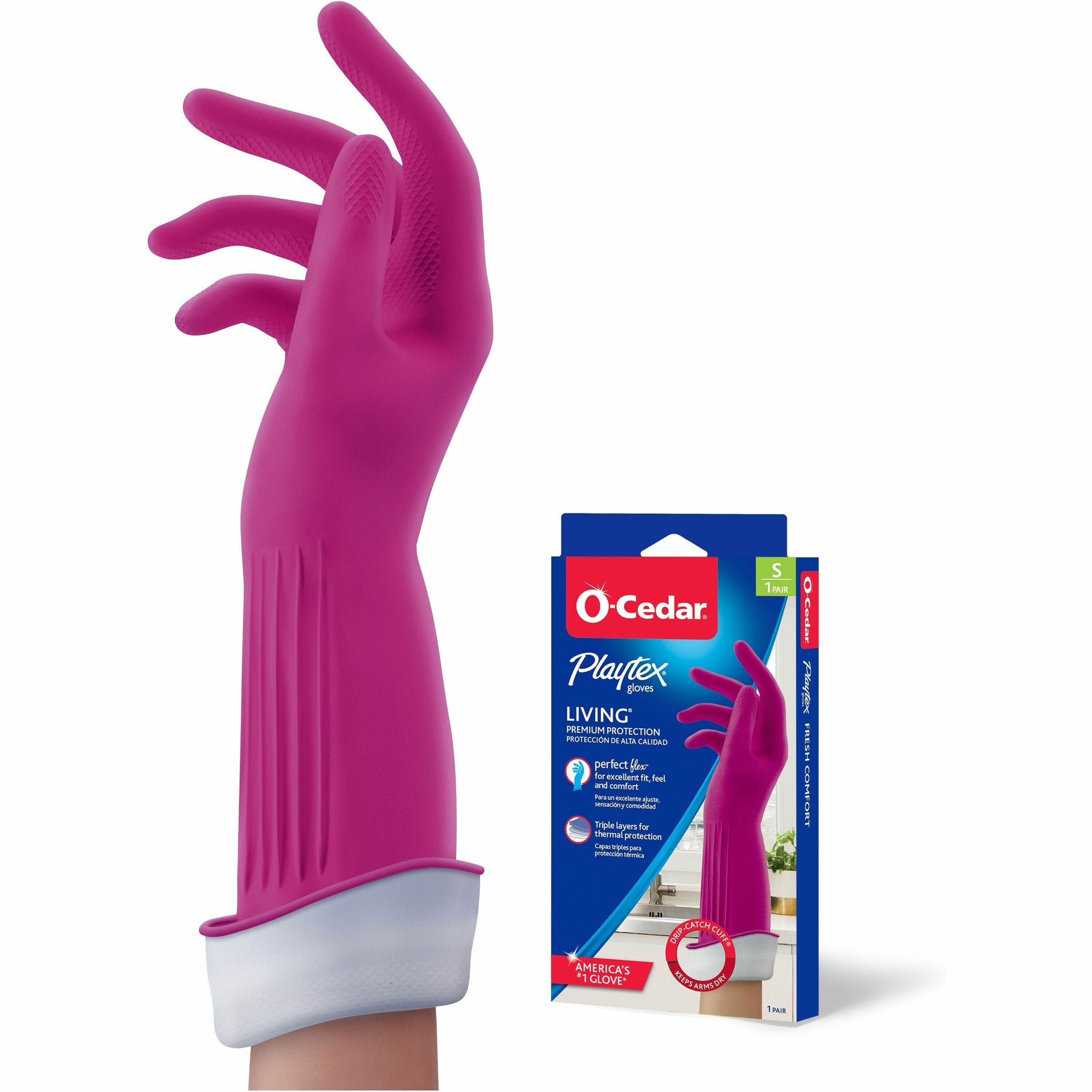 O-Cedar Playtex Living Gloves - Chemical, Bacteria Protection - Small Size - Latex, Neoprene, Nitrile - Pink - Anti-microbial, Reusable, Durable, Comfortable, Odor Resistant, Textured Palm, Textured Fingertip - For Household, Cleaning - 2 / Pair - 14