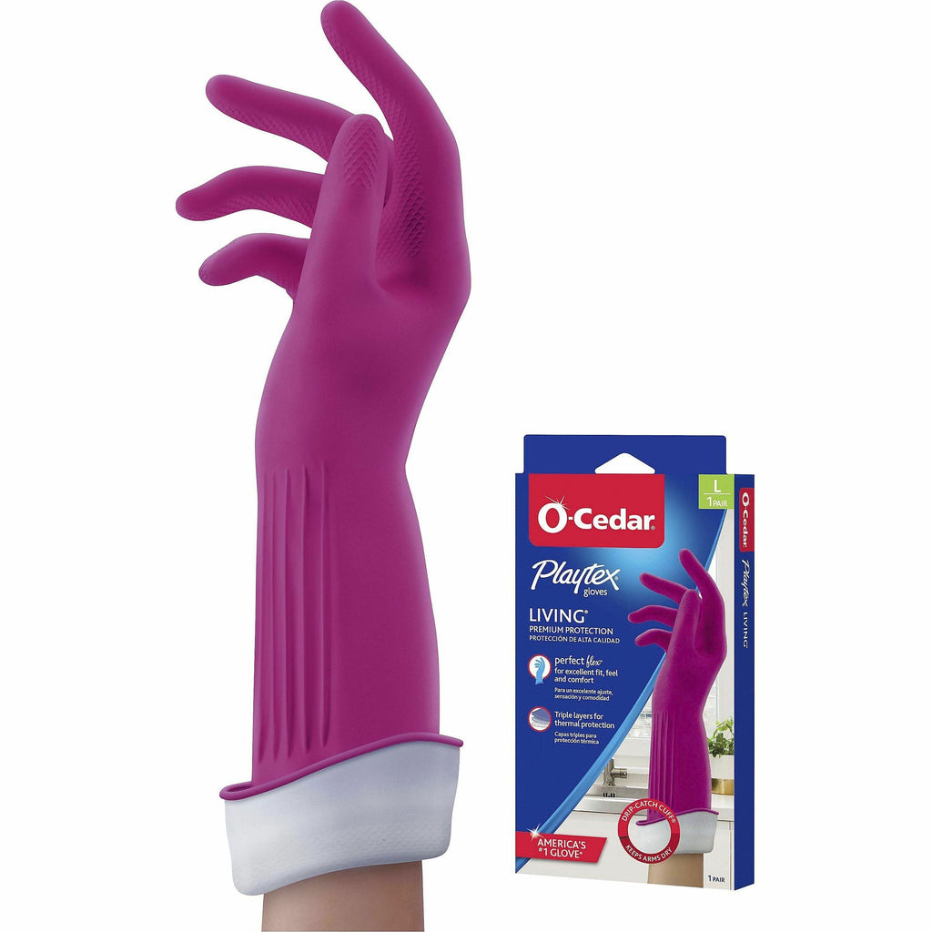 O-Cedar Playtex Living Gloves - Chemical, Bacteria Protection - Large Size - Latex, Neoprene, Nitrile - Pink - Anti-microbial, Reusable, Durable, Comfortable, Odor Resistant, Textured Palm, Textured Fingertip - For Household, Cleaning - 2 / Pair - 14