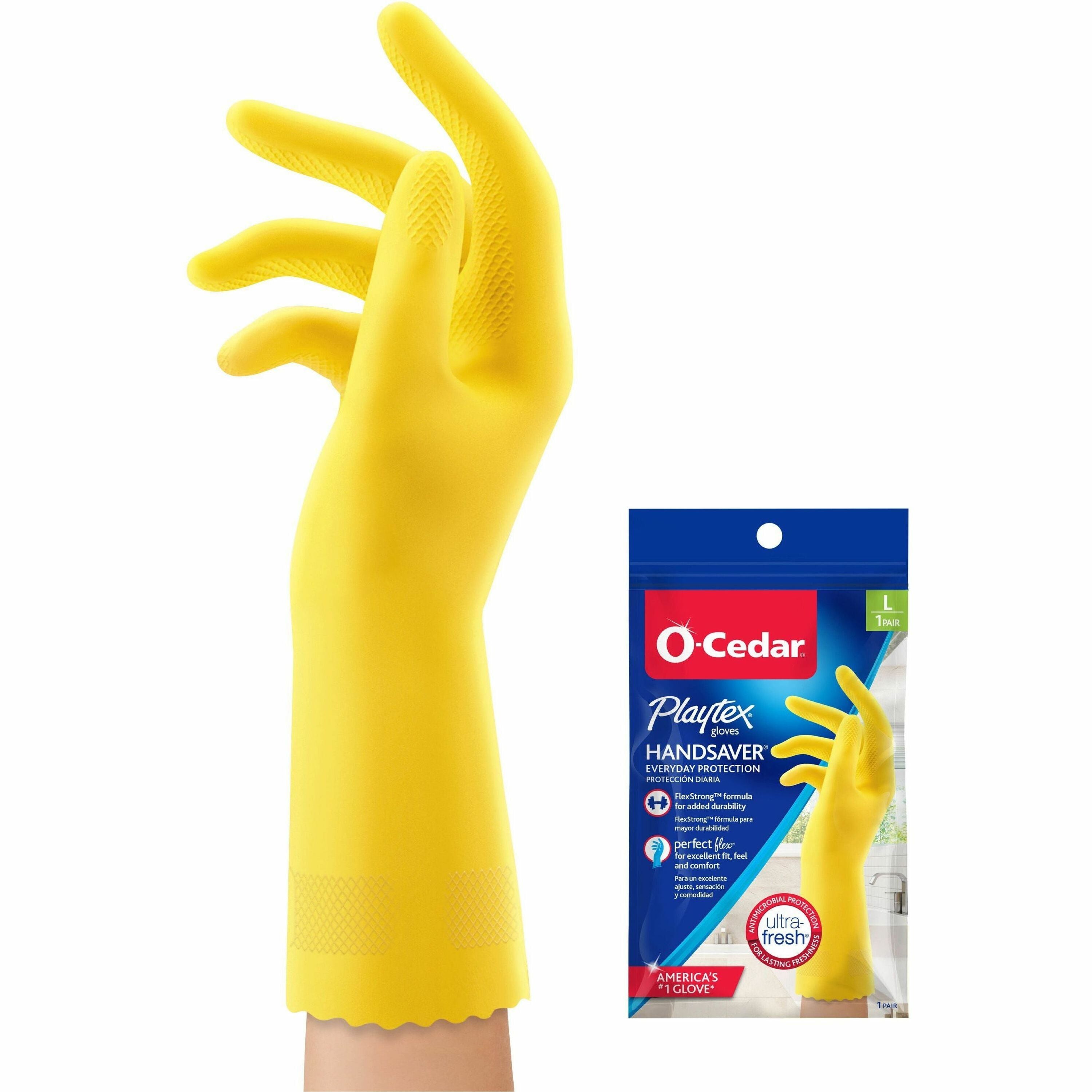 O-Cedar Playtex Handsaver Gloves - Hot Water, Chemical Protection - Large Size - Latex, Nitrile, Neoprene - Yellow - Long Lasting, Durable, Anti-microbial, Odor Resistant, Comfortable, Textured Fingertip, Textured Palm, Reusable - For Household, Clea