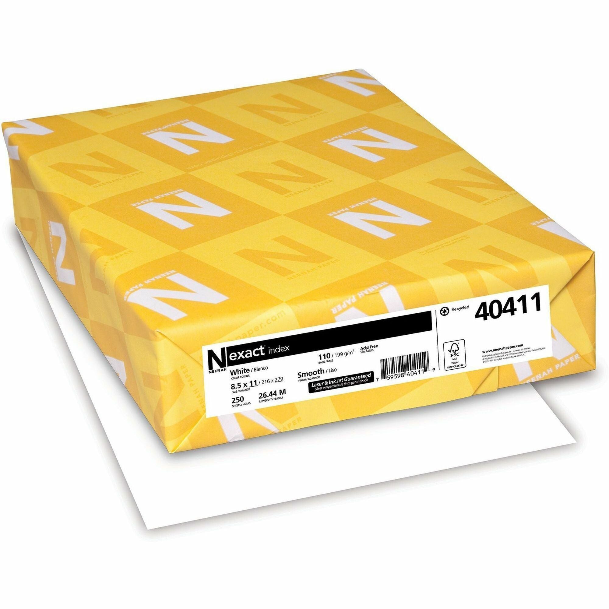 Exact 110lb Heavyweight Exact Index Paper - 94 Brightness - 8 1/2" x 11" - 110 lb Basis Weight - Smooth - 4 / Carton - Durable, Acid-free, Heavyweight - White - 1