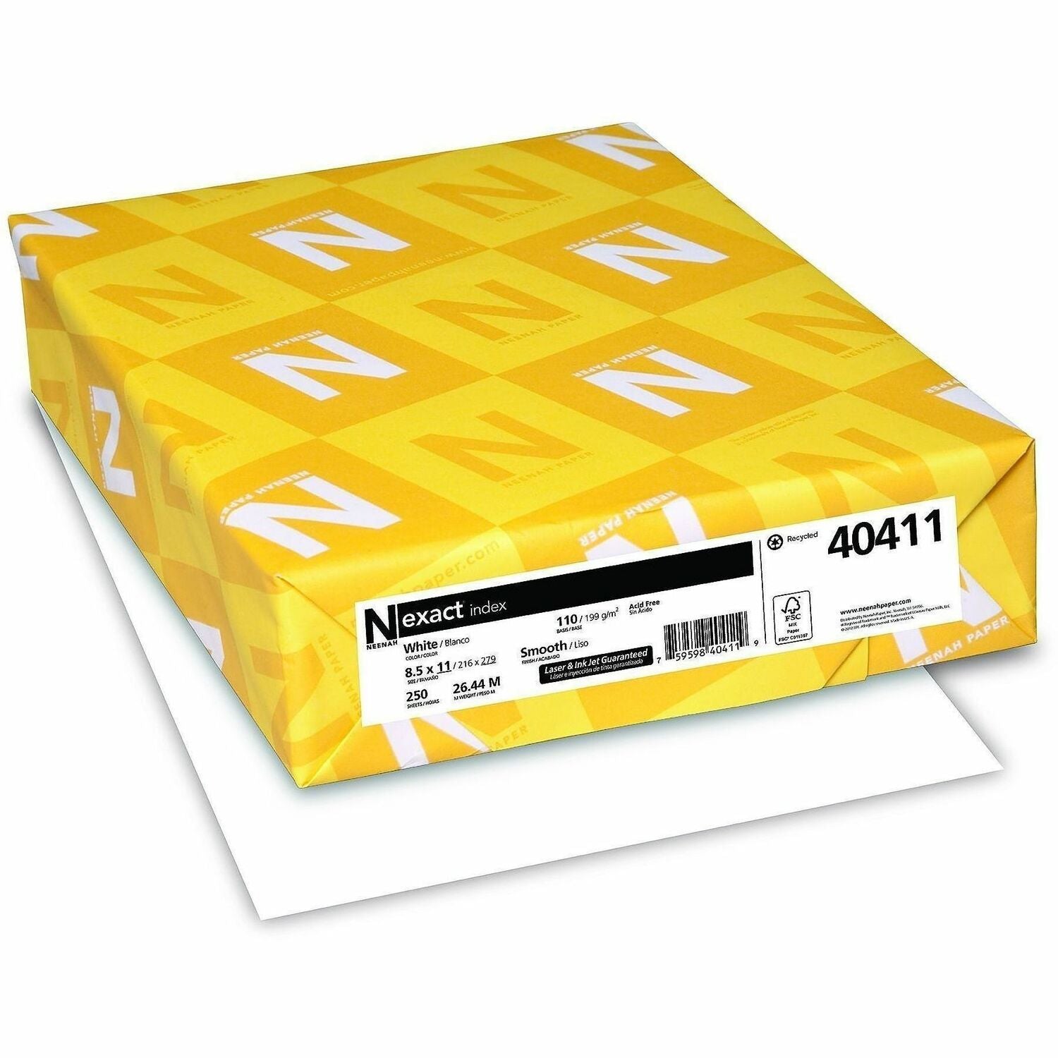 Exact 110lb Heavyweight Exact Index Paper - 94 Brightness - 8 1/2" x 11" - 110 lb Basis Weight - Smooth - 4 / Carton - Durable, Acid-free, Heavyweight - White