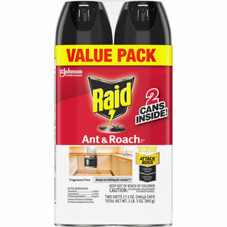 Raid Ant & Roach Killer Spray - Spray - Kills Cockroaches, Ants, Silverfish, Water Bugs, Palmetto Bug, Carpet Beetle, Earwig, Spider, Lady Beetle, Black Widow Spider - 1.09 lb - Red - 2 / Pack - 1