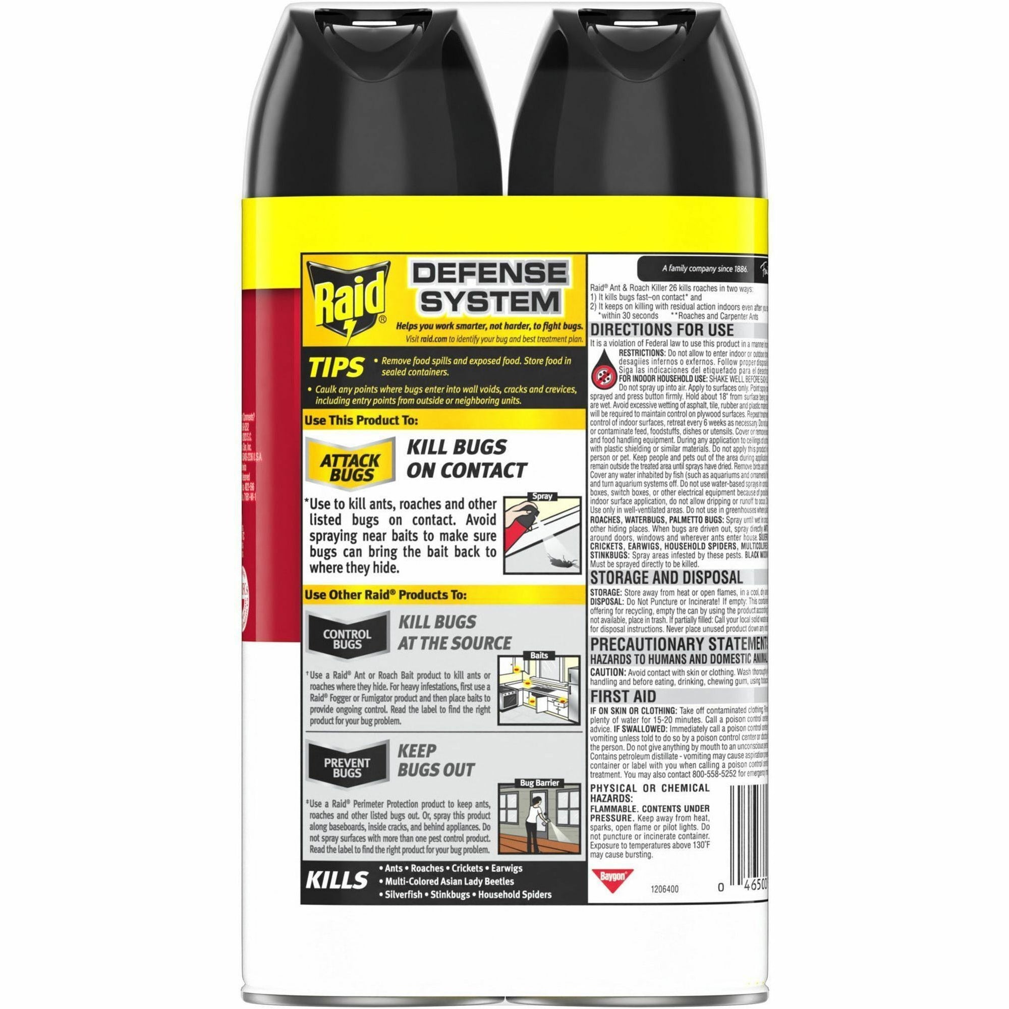 Raid Ant & Roach Killer Spray - Spray - Kills Cockroaches, Ants, Silverfish, Water Bugs, Palmetto Bug, Carpet Beetle, Earwig, Spider, Lady Beetle, Black Widow Spider - 1.09 lb - Red - 2 / Pack - 3